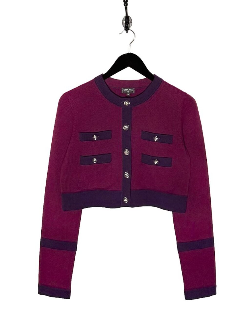 Chanel Pre Fall 2023 Plum Purple CC Buttons Cardigan Sweater
